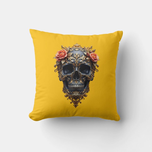 Black/Gold Skull Cushion (Front)