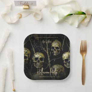 Black Gold Skull Modern Adult Halloween Party  Paper Plate