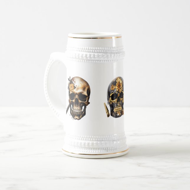 Black & gold skull mug  (Front Left)