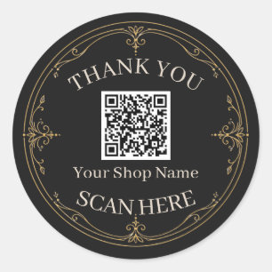 Black Gold Small Business QR Code Thank You Classic Round Sticker