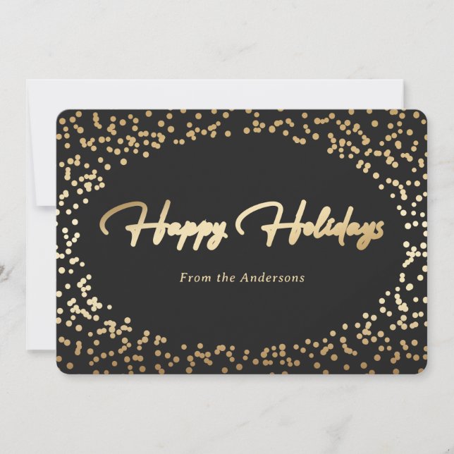 Black Gold Snow Calligraphy Holidays Cards (Front)