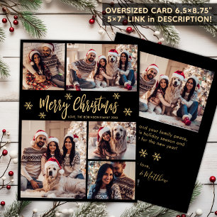 Black Gold Snowflake 5 Photo Collage Christmas Holiday Card