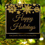 Black Gold Snowflake Custom Business Christmas Ceramic Ornament<br><div class="desc">Chic corporate Christmas ornament with Happy Holidays written in elegant gold cursive script under a beautiful border of snowflakes falling on a modern black holiday label. Customise this professional holiday sticker with your company or business name.</div>