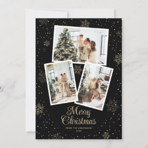 Black Gold Snowflake Photo Merry Christmas Card