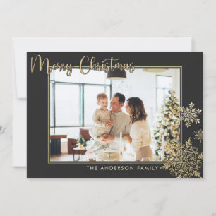 Black & Gold Snowflakes Merry Christmas Photo Holiday Card