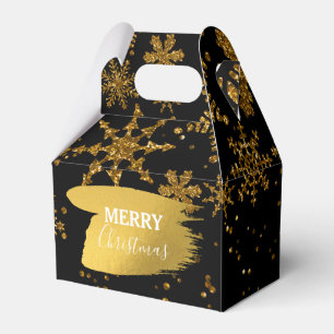 Black & Gold Snowflakes Stars Merry Christmas Favour Box
