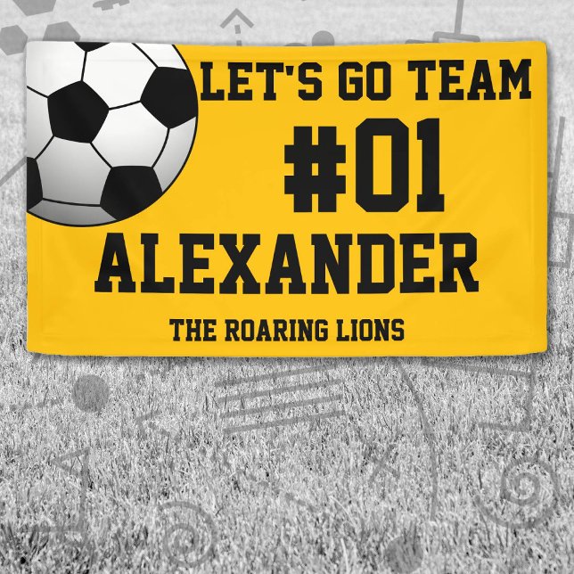 Black Gold Soccer Team Spirit Banner (Black and Gold Soccer Let's Go Team Banner. Celebrate your high school or college athlete.)