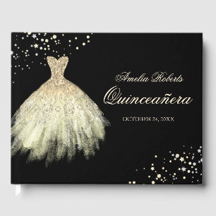 Black Gold Sparkle Dress Quinceanera Guest Book