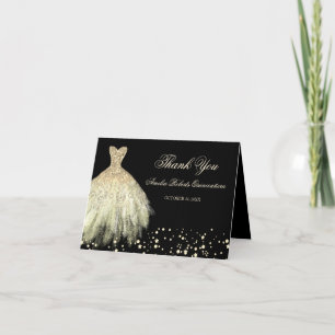 Black Gold Sparkle Dress Quinceanera Thank You Card