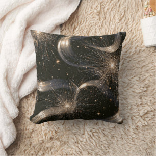 Black Gold Sparkle Stars Cushion