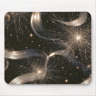Black Gold Sparkle Stars Mouse Pad