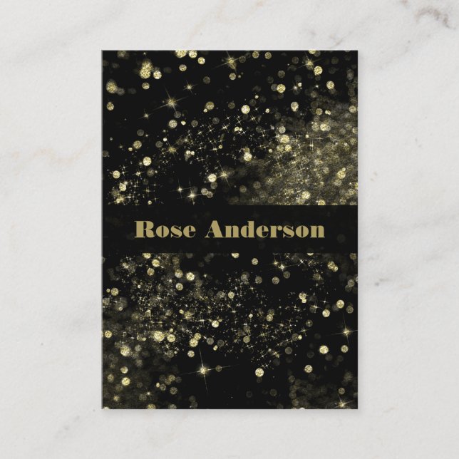 Black & Gold Sparkling Lights Glam Sparkle Glitter Business Card (Front)