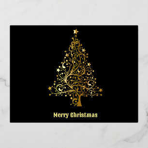 Black /Gold Sparkly Christmas Tree Foil Holiday Postcard