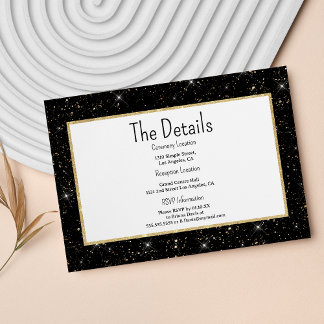 Black gold sparkly glitter confetti Details Card