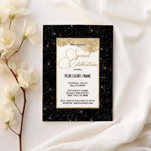 Black gold sparkly glitter luxury Special Event Invitation