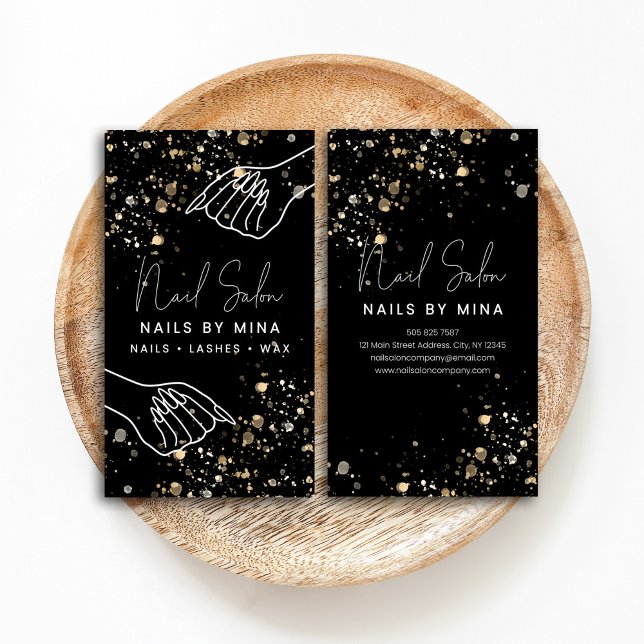 Black Gold Specks Hand Nail Salon Business Card (Creator Uploaded)
