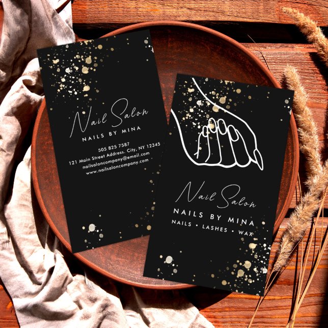 Black Gold Specks Hand Nail Salon Business Card (Creator Uploaded)