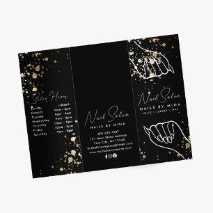 Black Gold Specks Nail Salon Price List Brochure