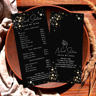 Black Gold Specks Nail Salon Price List Rack Card