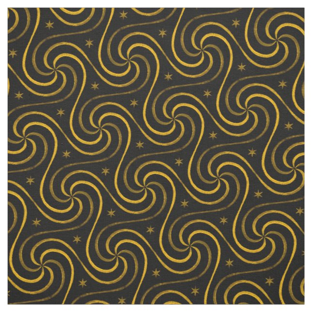 Black Gold Spirals Stars Unisex Pattern Elegant Fabric (Swatch)
