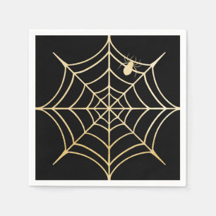 Black & Gold Spooky Halloween Spiderweb & Spider Napkin