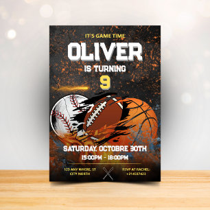 Black gold sport boys Birthday Invitation