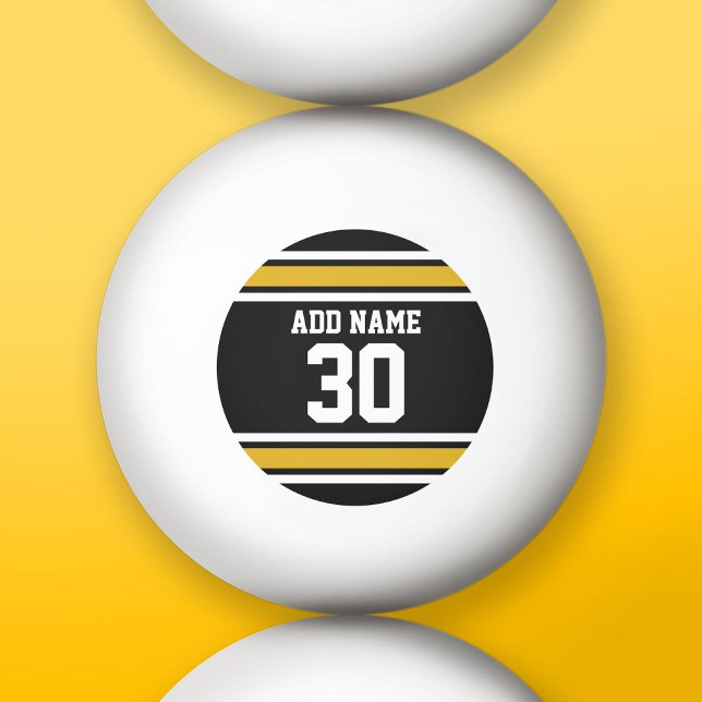 Black Gold Sports Jersey with Your Name and Number Ping Pong Ball (Custom Ping Pong Balls)