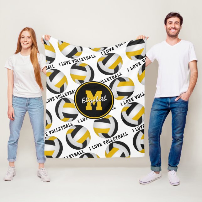 black gold sports room I love volleyball pattern Fleece Blanket (In Situ)