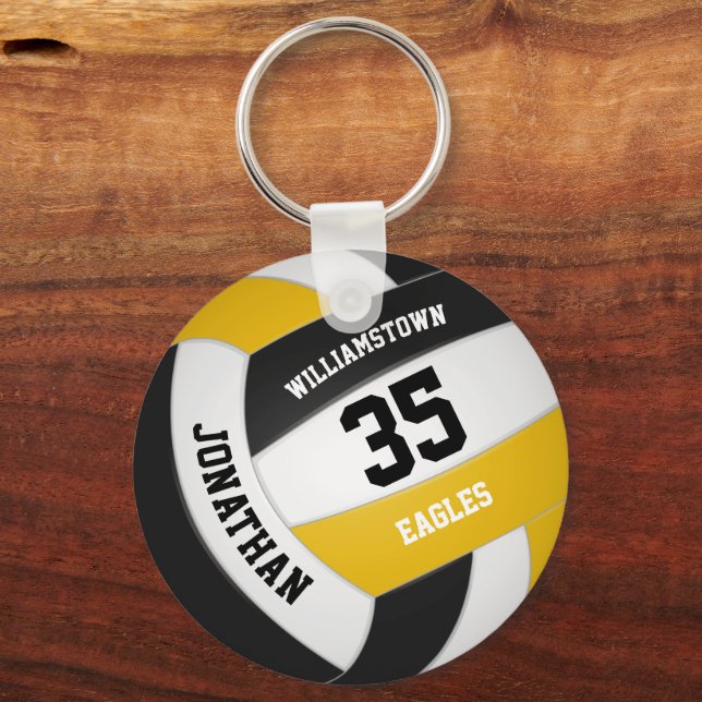 black gold sports team boys girls volleyball key ring (Front)