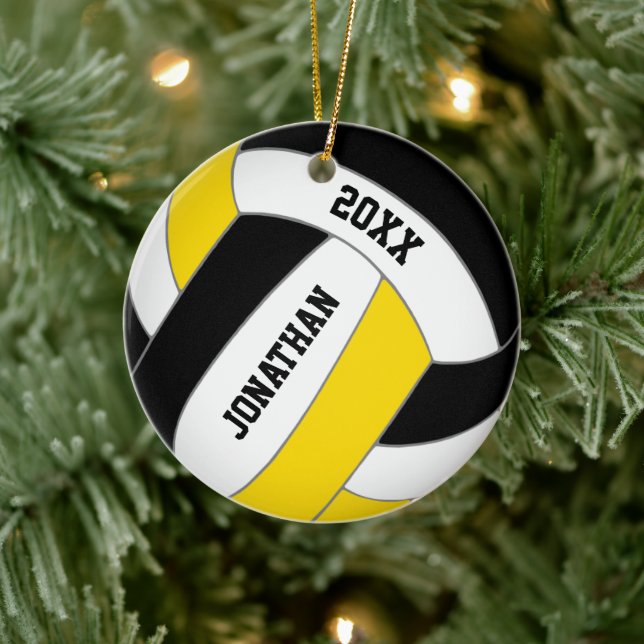 black gold sports team colours boys volleyball ceramic tree decoration (Tree)