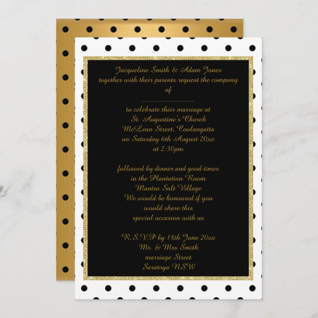 Black Gold Spot elegant wedding stationery Gold Invitation (Front/Back)