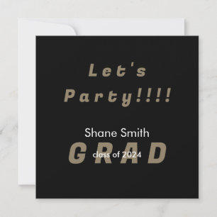 Black & Gold Square Graduation Party Invitation
