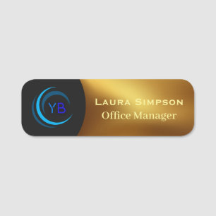 Black Gold Staff Name Tag Custom Company Logo