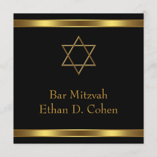 Black Gold Star of David Bar Mitzvah Invitation