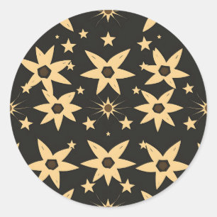 Black Gold Star Pattern Celestial Night Sky Classic Round Sticker