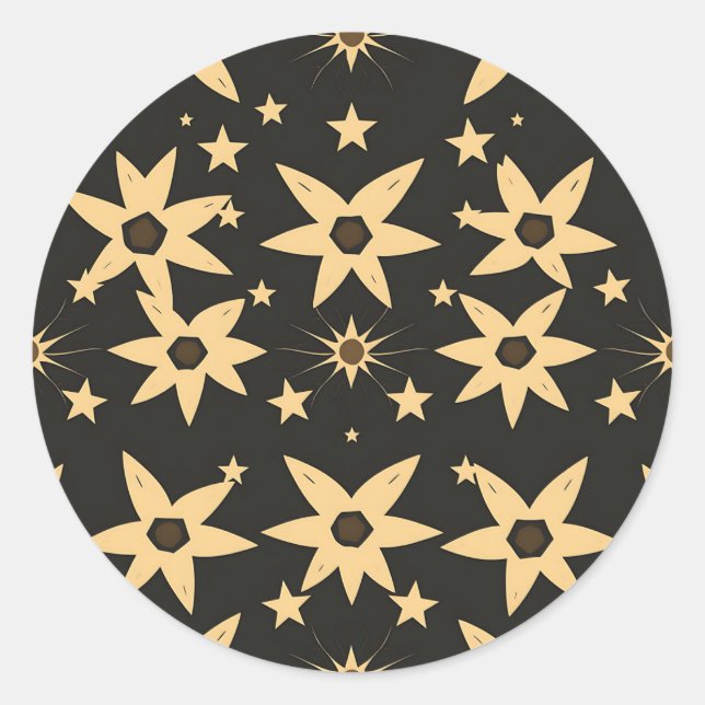 Black Gold Star Pattern Celestial Night Sky  Classic Round Sticker (Front)
