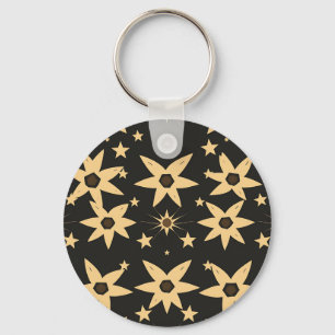 Black Gold Star Pattern Celestial Night Sky Key Ring