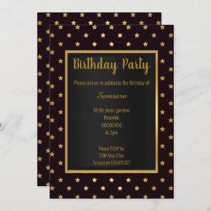 BLACK GOLD STAR PATTERN ELEGANT ALL  BIRTHDAY INVITATION