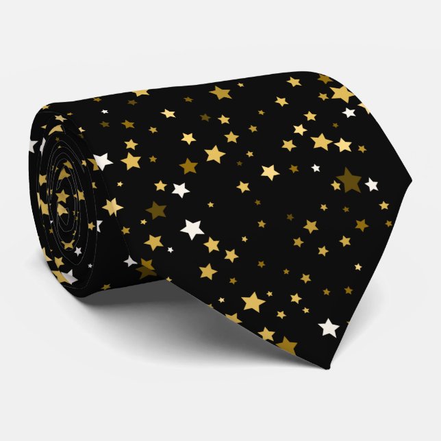 Black Gold Star Pattern Work, Graduation, Gift Tie (Rolled)