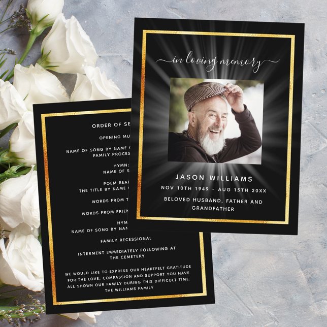 Black gold star photo funeral program (Creator Uploaded)