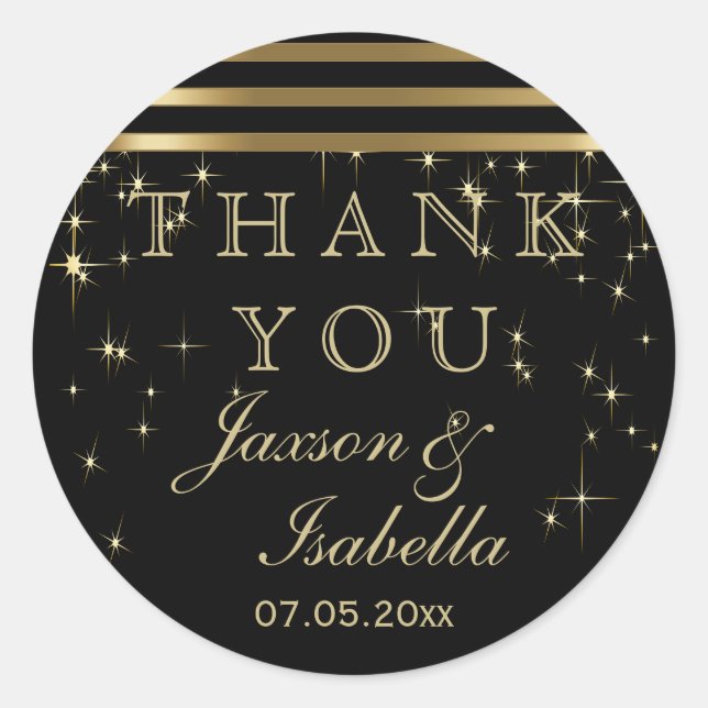 Black & Gold Starlights with Bars Classic Round Sticker (Front)