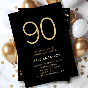Black & Gold Stars 90th Birthday Invitation