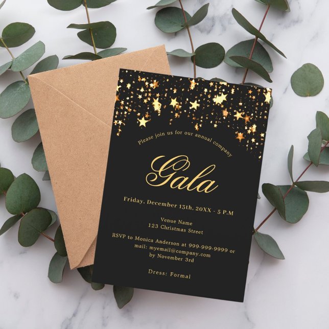 Black gold stars annual company gala invitation (Creator Uploaded)