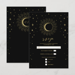 Black & Gold Stars Celestial Sunburst Moon RSVP Card