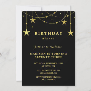Black Gold Stars Dinner 73rd birthday invitations 