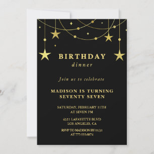 Black Gold Stars Dinner 77th birthday invitations 