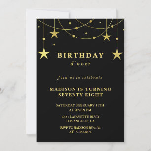 Black Gold Stars Dinner 78th birthday invitations 