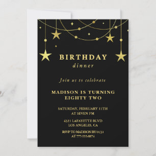 Black Gold Stars Dinner 82nd birthday invitations