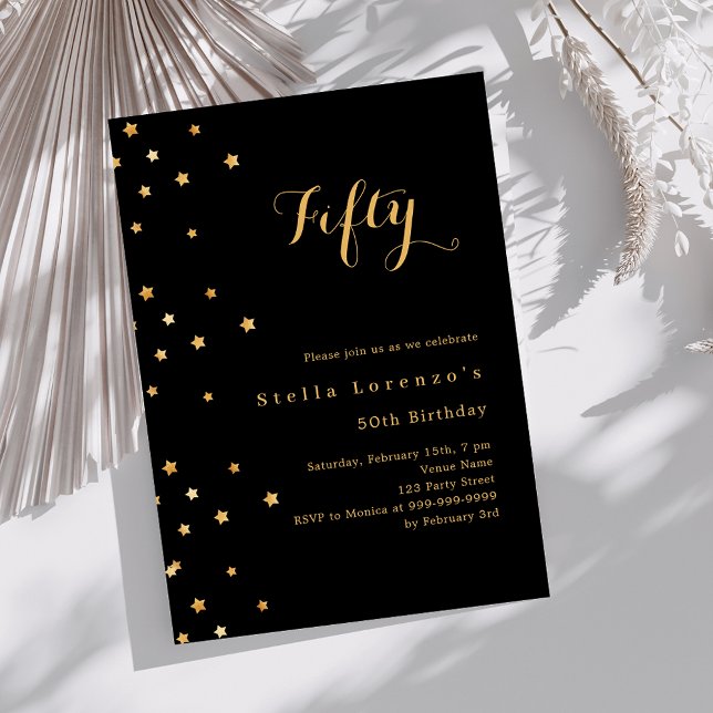 Black gold stars elegant luxury birthday invitation (Creator Uploaded)