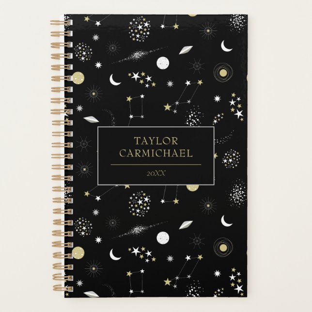 Black Gold Stars Galaxies Space Planner (Front)